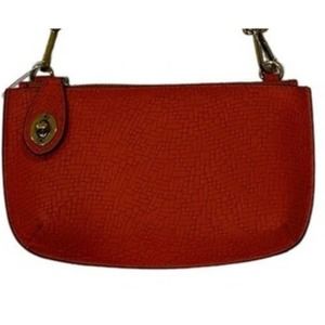 Antonio Melani genuine orange leather  woven embossed pouchette crossbody bag